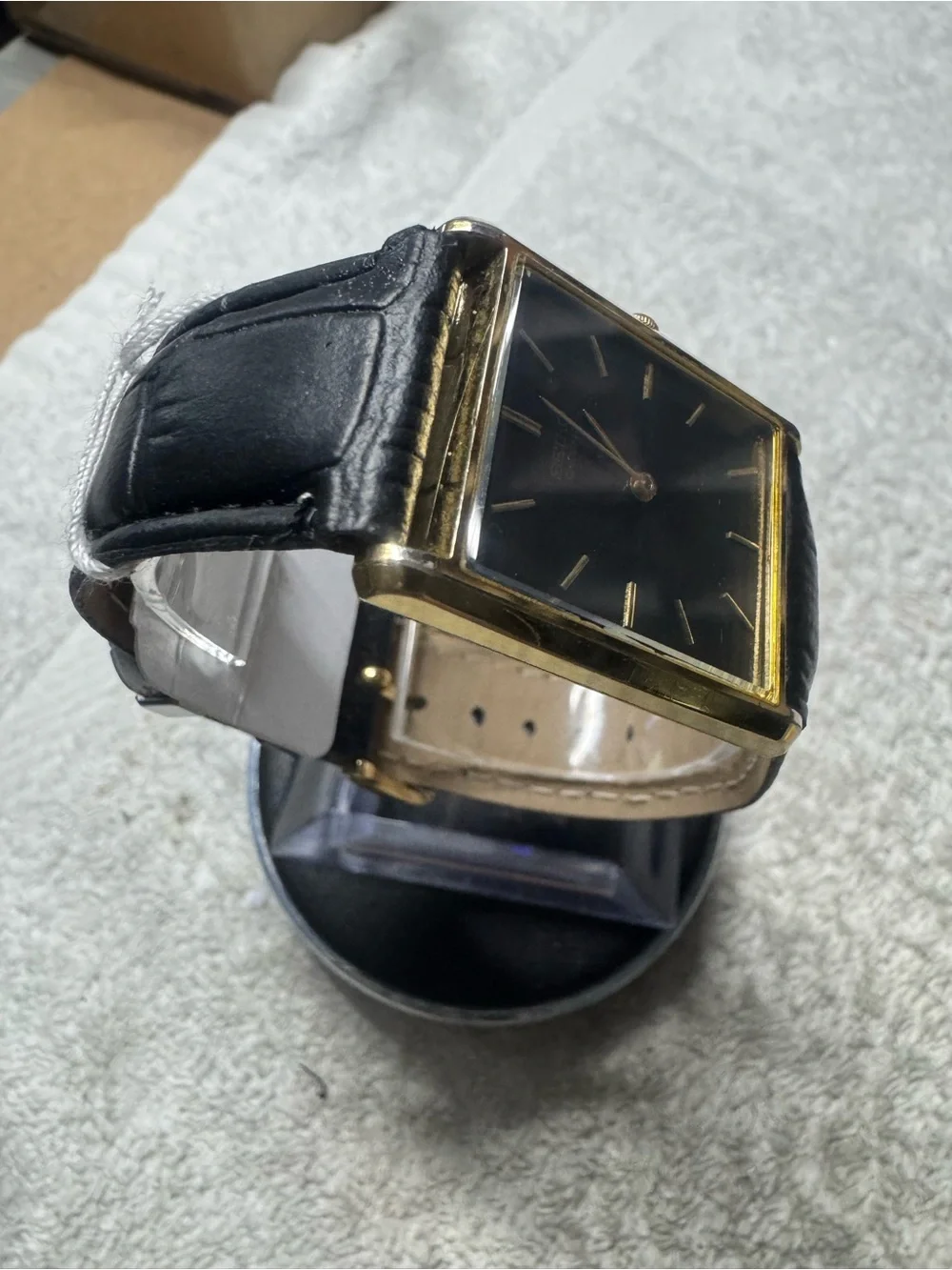 Seiko Men's Black Dial Gold-Tone Rectangular Dress Watch